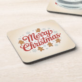 Merry Christmas Gingerbread Men Snowflakes Coaste コースター (左側)