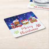 Merry Christmas – Gingerbread Train スクエアペーパーコースター (アングル)