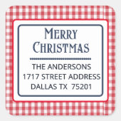 Merry Christmas Gingham Plaid 1.5" Address Sticker スクエアシール (正面)