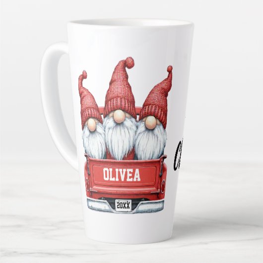 Merry Christmas Gnomes in Truck カフェラテマグ (左アングル)