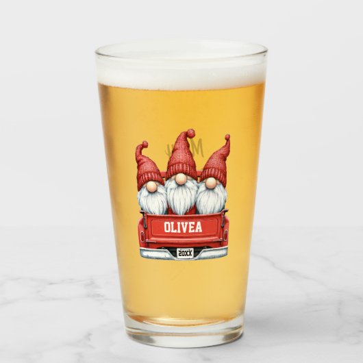 Merry Christmas Gnomes in Truck タンブラーグラス (ドリンク正面)