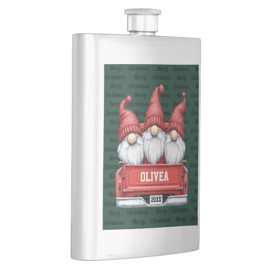 Merry Christmas Gnomes in Truck フラスク (右)