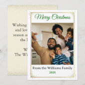 Merry Christmas Gold Border Family Photo シーズンカード (正面/裏面)