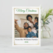 Merry Christmas Gold Border Family Photo シーズンカード (スタンド正面)