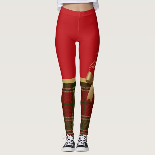 Merry Christmas Gold Bow Leggings レギンス (正面)