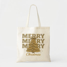Merry Christmas Gold Christmas Tree トートバッグ