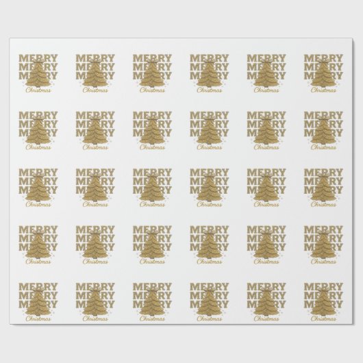 Merry Christmas Gold Christmas Tree ラッピングペーパー (フラット)