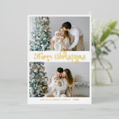 Merry Christmas Gold foil Lettering Photo 箔シーズンカード (立ち正面)