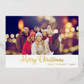 Merry Christmas Gold Red Photo Script Modern 箔シーズンカード (正面)