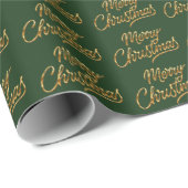 Merry Christmas Gold Script Holiday Pattern ラッピングペーパー (ロールコーナー)