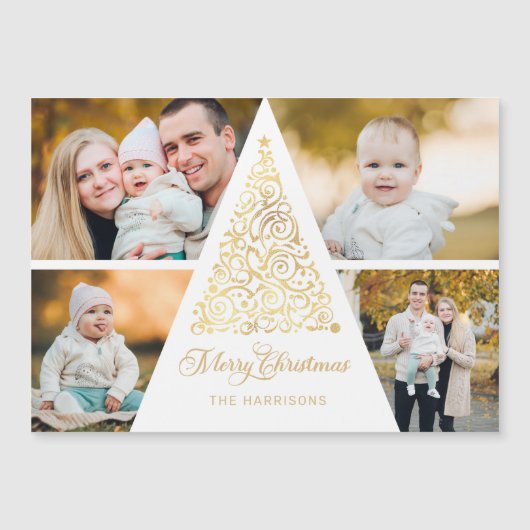 Merry Christmas Gold Swirl Tree 4 Photo Collage (正面)