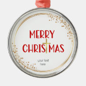 Merry Christmas Golden Cross Ornament Red Keepsake メタルオーナメント (正面)