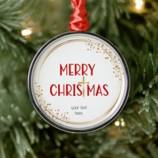 Merry Christmas Golden Cross Ornament Red Keepsake メタルオーナメント