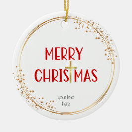 Merry Christmas Golden Cross White Red Ornament セラミックオーナメント