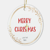Merry Christmas Golden Cross White Red Ornament セラミックオーナメント (左)