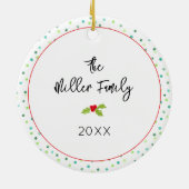 Merry Christmas Golden Retriever Dog Wreath Holly セラミックオーナメント (裏面)