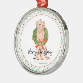 Merry Christmas Golden Retriever Dog Wreath Holly メタルオーナメント (左)