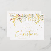 Merry Christmas Golden Snow Effect and Branches 箔シーズンポストカード (正面/裏面)