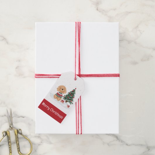 Merry Christmas Goldendoodle Dog ギフトタグ (より糸付き)