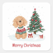 Merry Christmas Goldendoodle Dog スクエアシール (正面)