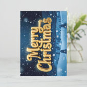  "Merry Christmas" goldene Schrift im Schnee 招待状 (スタンド正面)