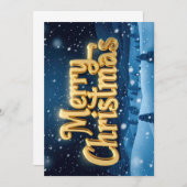  "Merry Christmas" goldene Schrift im Schnee 招待状 (正面/裏面)