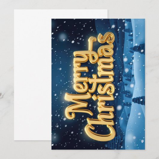 "Merry Christmas" goldene Schrift im Schnee 招待状 (正面/裏面)