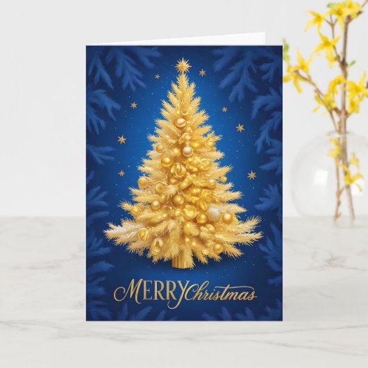 Merry Christmas - Goldener Weihnachtsbaum カード (黄色い花)