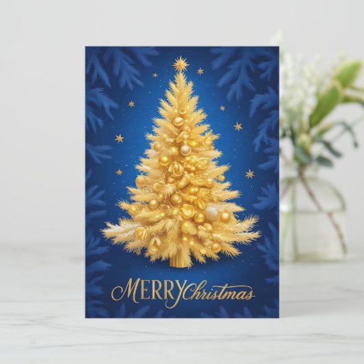  Merry Christmas - Goldener Weihnachtsbaum 招待状 (スタンド正面)