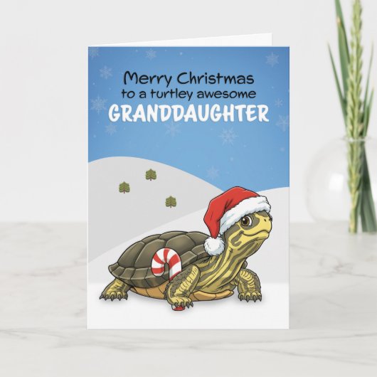 Merry Christmas Granddaughter Turtle in Santa Hat シーズンカード (正面)