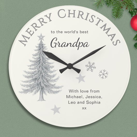 Merry Christmas Grandpa Cream Keepsake ラージ壁時計