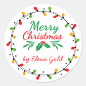 Merry Christmas Green and Red ラウンドシール (正面)