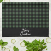 Merry Christmas Green & Black Buffalo Plaid キッチンタオル (折り畳み)