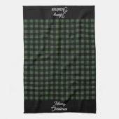 Merry Christmas Green & Black Buffalo Plaid キッチンタオル (縦)