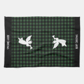Merry Christmas Green & Black Buffalo Plaid Angel キッチンタオル (横)