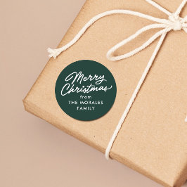 Merry Christmas green casual script holiday gift ラウンドシール