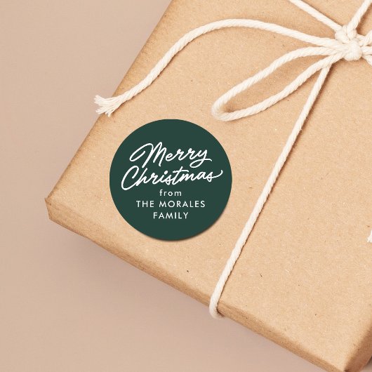 Merry Christmas green casual script holiday gift ラウンドシール