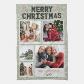 Merry Christmas Green Doodles 5 Photo Family Gift キッチンタオル (縦)