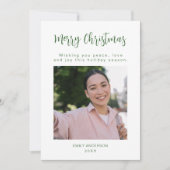 Merry Christmas Green Family Photo Holiday Card シーズンカード (正面)