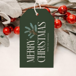 Merry Christmas Green Holiday Botanical ギフトタグ