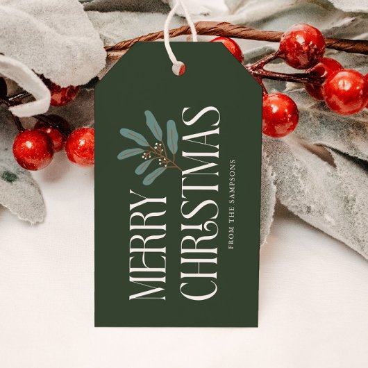 Merry Christmas Green Holiday Botanical ギフトタグ