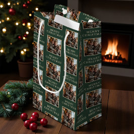 Merry Christmas Green Photo Holiday スモールペーパーバッグ
