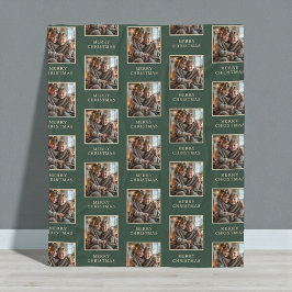 Merry Christmas Green Photo Holiday フリースブランケット