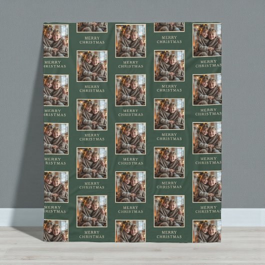 Merry Christmas Green Photo Holiday フリースブランケット