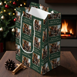 Merry Christmas Green Photo Holiday ミディアムペーパーバッグ