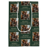 Merry Christmas Green Photo Holiday ミディアムペーパーバッグ (裏面)