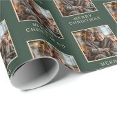 Merry Christmas Green Photo Holiday ラッピングペーパー (ロールコーナー)