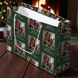 Merry Christmas Green Photo Holiday ラージペーパーバッグ