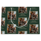 Merry Christmas Green Photo Holiday ラージペーパーバッグ (正面)