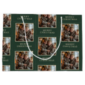 Merry Christmas Green Photo Holiday ラージペーパーバッグ (裏面)